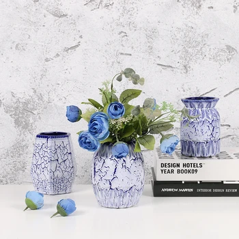 

MUZITY Ceramic Vase Creative Design Ice Crack Blue Vase Home Decoration Dried Flower Vase