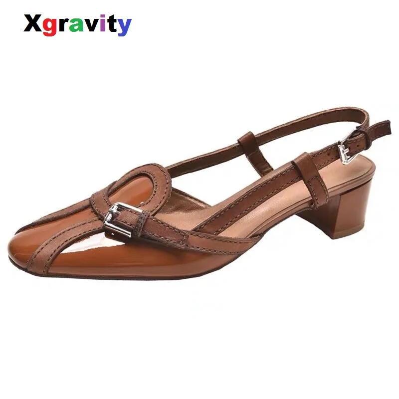 

XGRAVITY 2019 Internet Celebrity Vintage Women Round Toe High Heel Pumps Sexy Woman Fashion High Heels Thin Heels Sandals A134