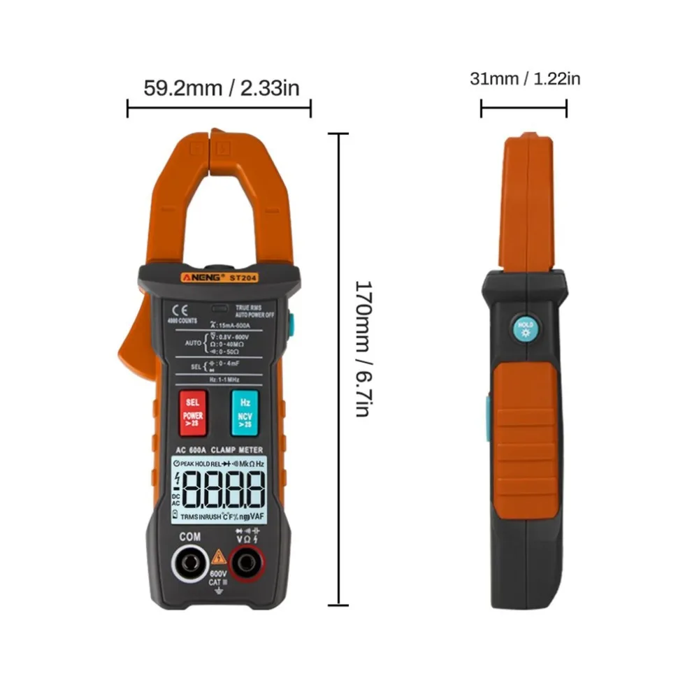 ANENG Автоматический цифровой токоизмерительный клещи 4000 отсчетов постоянного/переменного тока, токоизмерительный зажим, аналоговый мультиметр True RMS ST204 NCV тест