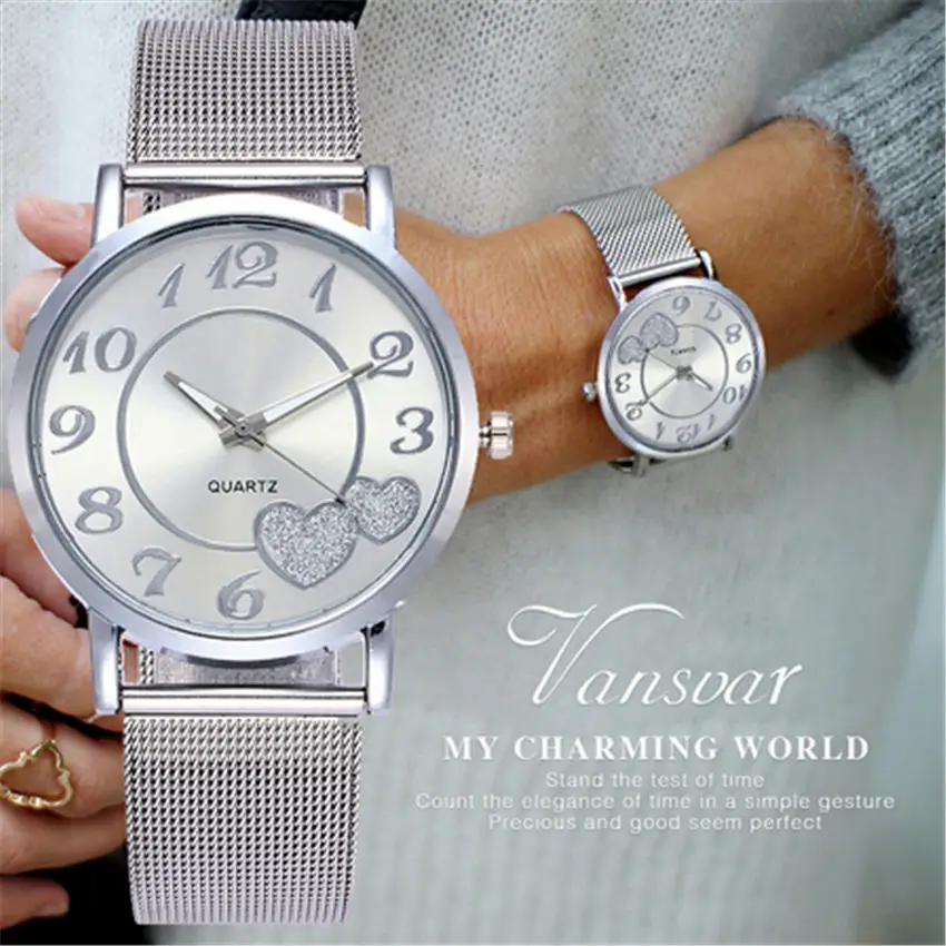 

Vansoar Fashion Simple Brand Women Watch Stainless Steel Strap Pin Buckle Ladies Clock Quartz Wrist Watches zegarek damski W50