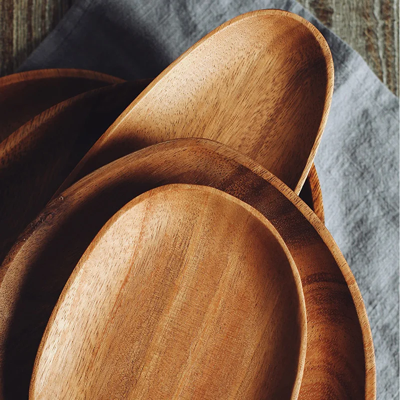 Wooden Plate Irregular Acacia Wood Plate Cake Dish Fruit Dessert Serving Platter Wood Tray Sushi Plate Small Coffee Tea Tray Wood Tableware (9)