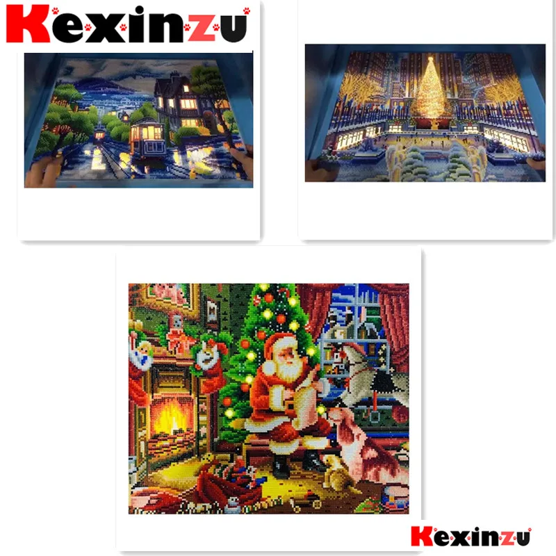 

kexinzu LED Light Full Round Drill 5D DIY Diamond Painting 3D Embroidery Mosaic Cross Stitch 5D Decor Gift 40x50cm