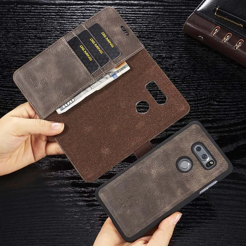 

DG.MING Retro Cowhide Leather Case For LG V20 G6 V30 V30 plus Phone Cases Detachable Flip Wallet Cover for LG G7 ThinQ