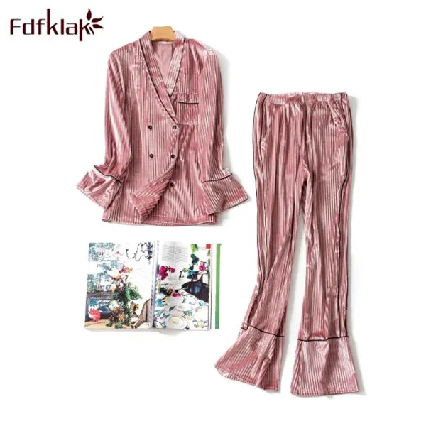 

Fdfklak Fashion street wear pajamas women winter pyjamas set gold velvet women's sleepwear pajama lounge nightwear pijamas sets