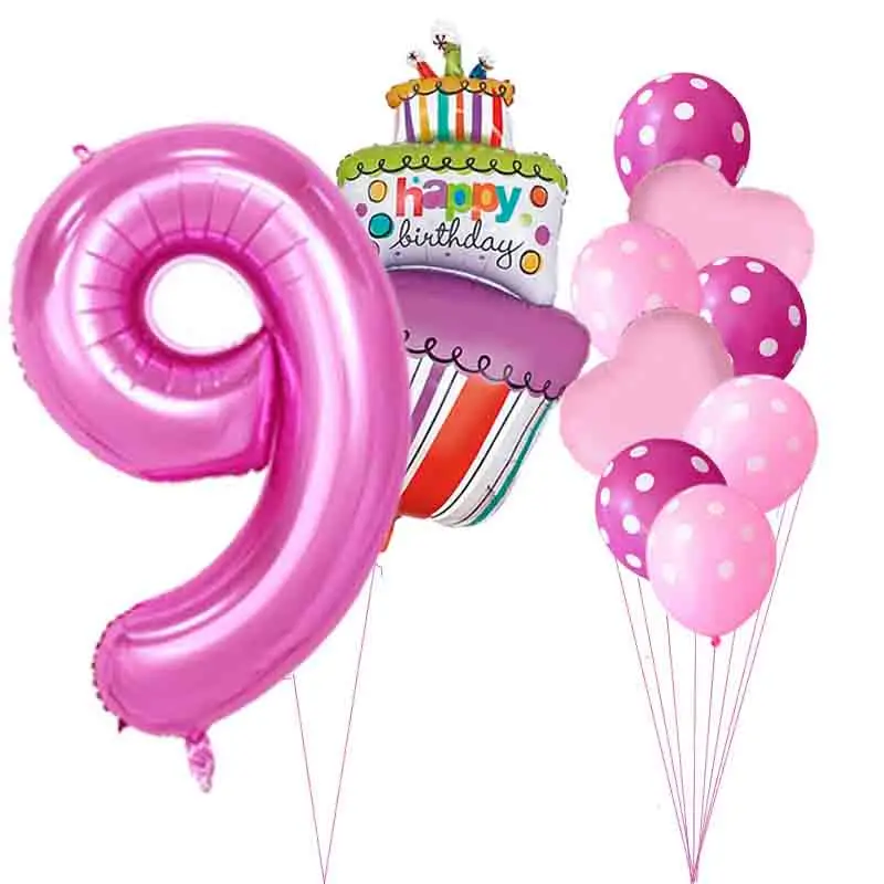 40 дюймов розовый и голубой номер 1 2 3 4 5 лет воздушные шары в виде торта ко дню рождения для маленьких мальчиков и девочек 1 вечерние принадлежности для декора Dot латексные гелиевые шары - Цвет: Pink 9