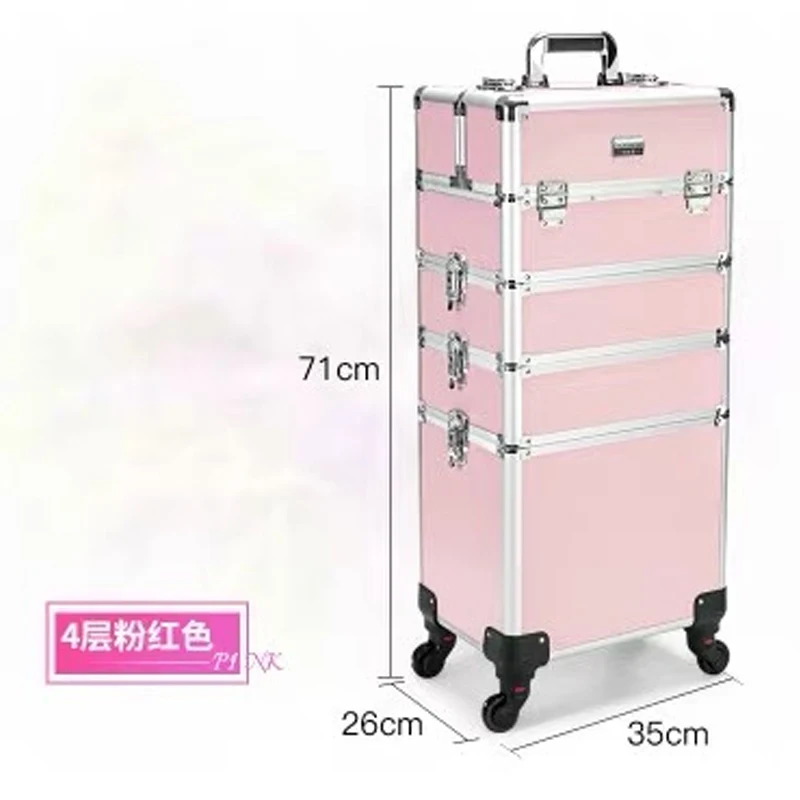 Women Trolley Cosmetic Bags on Wheel Nails Makeup Toolbox Detachable Foldable Beauty Suitcase Travel bag vs Rolling Luggage pull bar suitcase