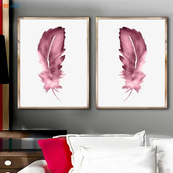 

Framed Canvas Painting Feather Art Print Abstract Animal Feather Picture Pink Kids Room Painting Pink Feather Nursery Decor