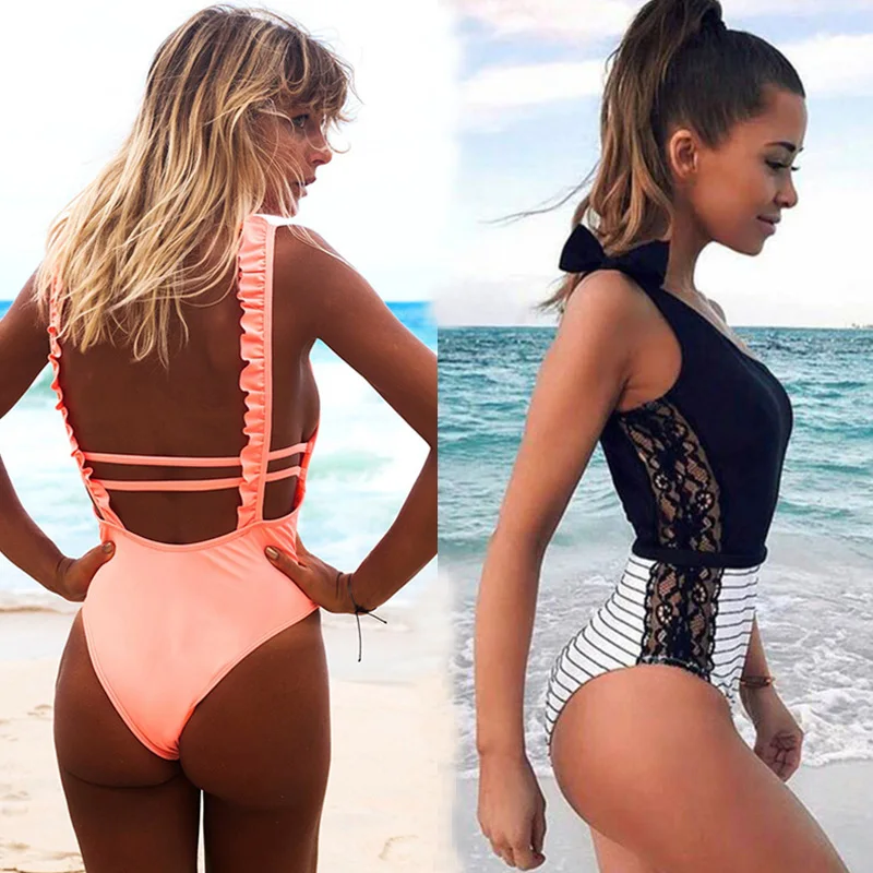 Sexy One Piece Swimsuit Women 2018 Summer Beachwear Lace One Shoulder Swimwear Bathing Suits Bodysuit Monokini Swimsuit