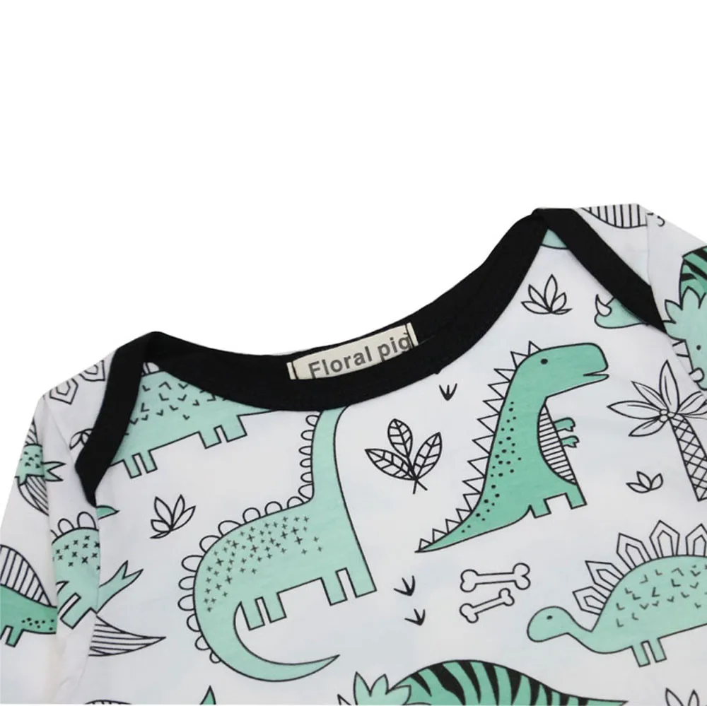 C/&M Newborn Infant Baby Girls Boy Cartoon Dinosaur Pajamas Gown Swaddle Hats 2Pcs Outfits