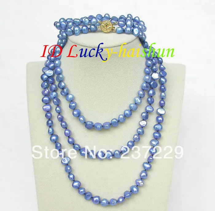 

Wholesale price Fast shipping + a49" 8" 8-9mm baroque blue pearls necklace 2row bracelet set j8477 (A0516)