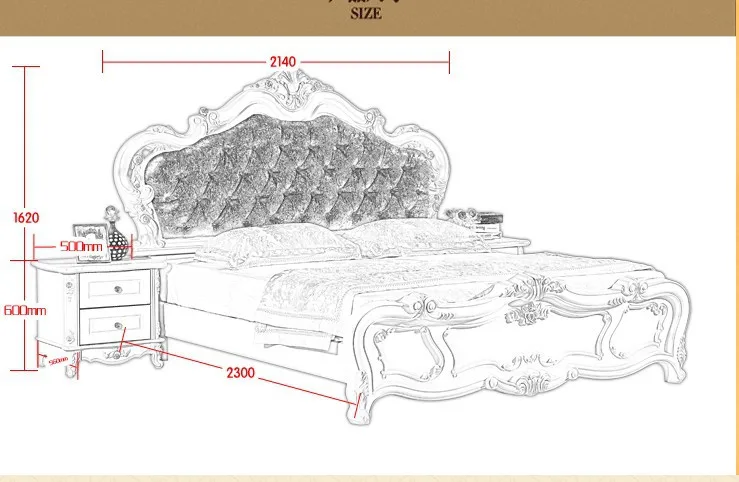 Высокое качество кровать Мода Европейский Французский Резные кровати 1.8 м кровать 8752