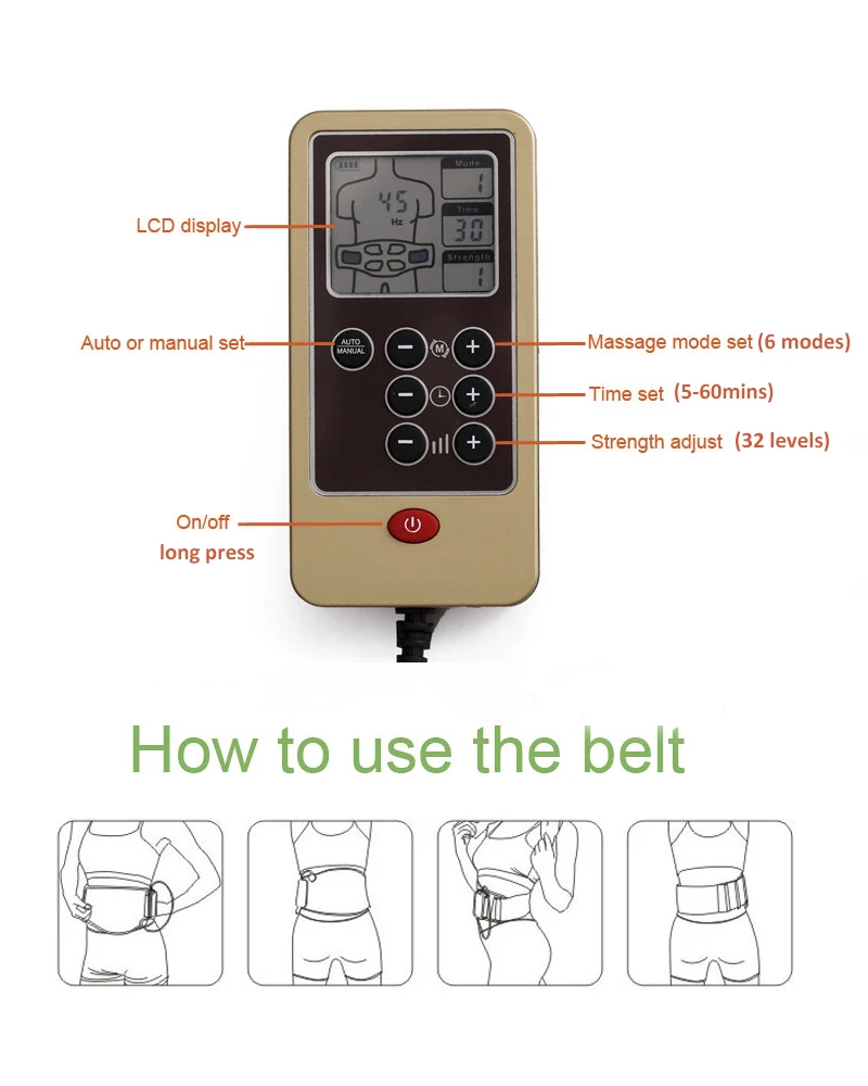 EMS талии Отопление Пояс Перезаряжаемые массажер Дистанционное Управление 6 Режим
