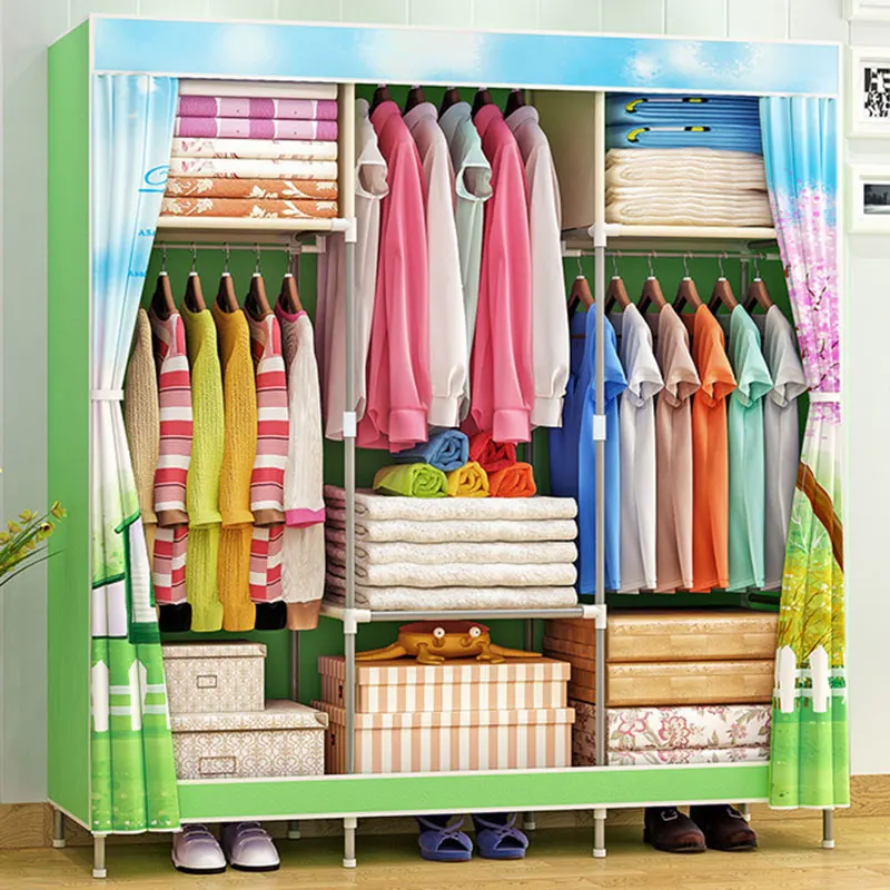 

Modern Simple Folding Portable Non-woven Cloth Wardrobe DIY Assembly Bedroom Clothes Storage Cabinet Double Fabric Closet