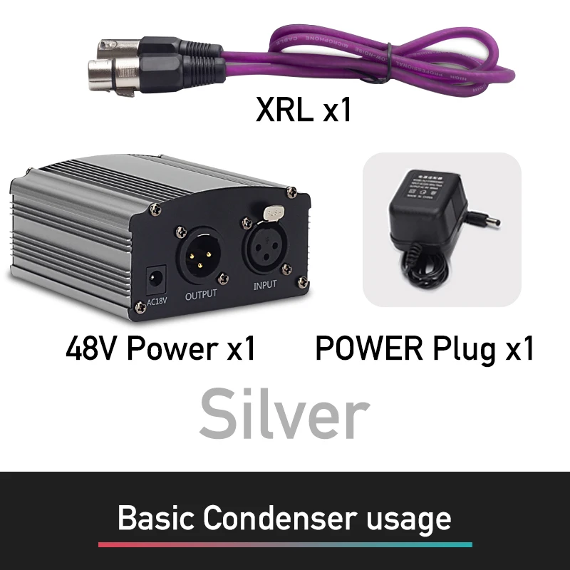 YUEPU RU-P48V 48В Питание для конденсаторный микрофон XRL разъем - Цвет: Sliver-For Basic