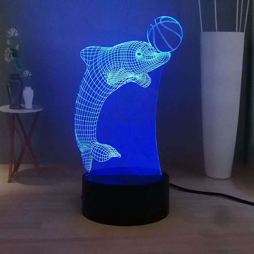 Новинка Светодиодный Ночник для малышей милый Дельфин с шариком usb-переключатель разноцветный 3D иллюзия Лампа домашний Декор подарок для