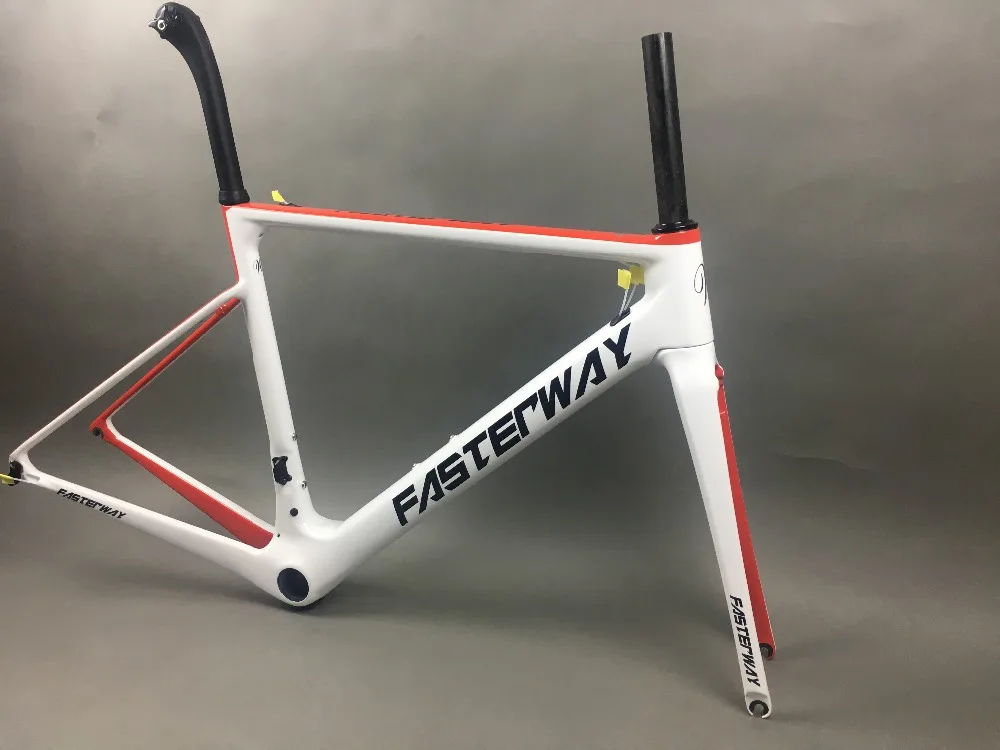 Discount white red with black  FASTERWAY classic carbon road frameset UD weave carbon bike frame:Frameset+Seatpost+Fork+Clamp+Headset 99