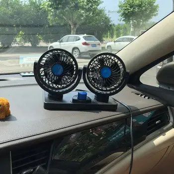 

12V Electric Car Fan with Dual Heads 2 Speed 360 Degree Rotatable Auto Cooling Air Circulator Fans