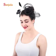 Feathers Tulle Flower Sharp Bridal Hat Beaded Elegant Women's Formal Occasion Hair Accessories gelin aksesuar H25 Feathers Tulle Flower Sharp Bridal Hat Beaded Elegant Women's Formal Occasion Hair Accessories gelin aksesuar H25