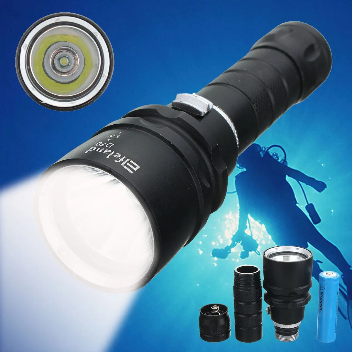 

Smuxi Super Bright 3.7V Diving LED Flashlight Waterproof Portable Underwater Torch + 1*18650 Battery For Diving Torches