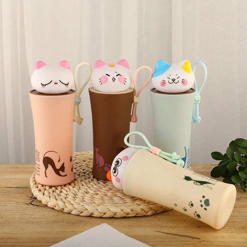 

Cute Cartoon Student Girl Thermos Water Bottle Kids Anti-hot Water Bottle Creative Double Layer Handy Cup Glass Water Bottle
