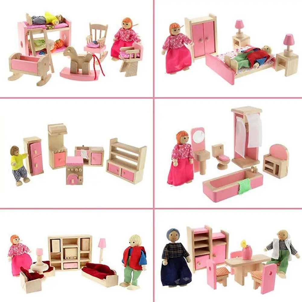 Куклы дом мебель деревянный набор люди куклы игрушки для детей Детский подарок