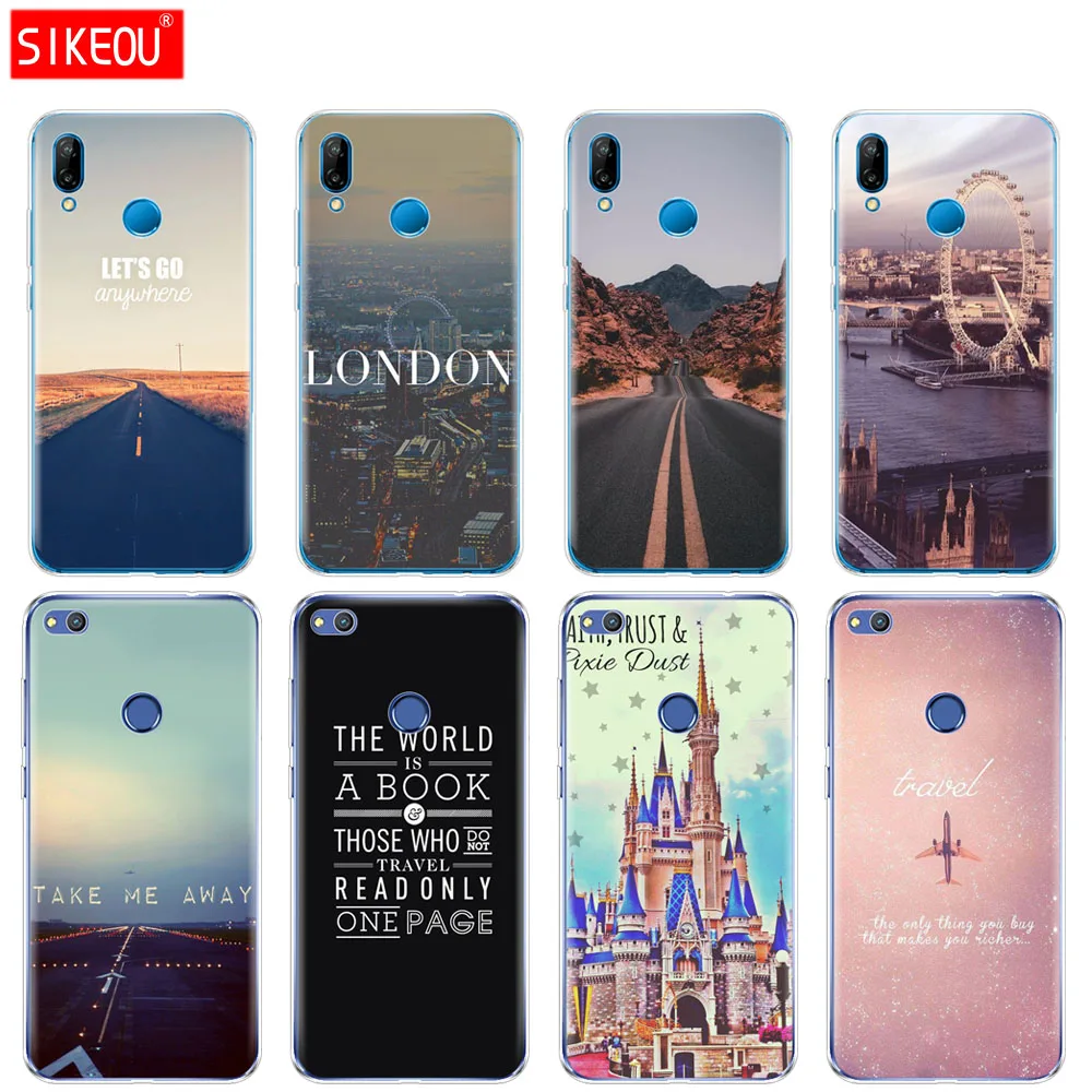 

Silicone Cover Phone Case For Huawei P20 P7 P8 P9 P10 Lite Plus Pro 2017 P Smart Travel in the world paris london
