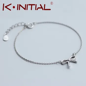 Kinitial 1Pcs 2017 Hot Knot Pendant Chain Bracelet Bangle Fashion 925 Silver Bowknot Bracelets Charm Cuff Jewelry For Woman Gift