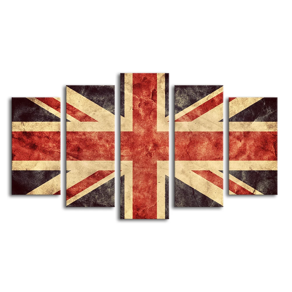 

5 Pieces Union Jack Giclee Painting Creative Flag of Great Britain Canvas Printing Wall Art Unframed-20x40cmx2 20x50cmx2 20x60cm