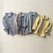 Новое поступление года бренд Детские футболка для мальчиков и девочек блузка Рубашка в полоску с длинным рукавом мальчика краткое Рубашки для мальчиков Повседневное отложной воротник одежда