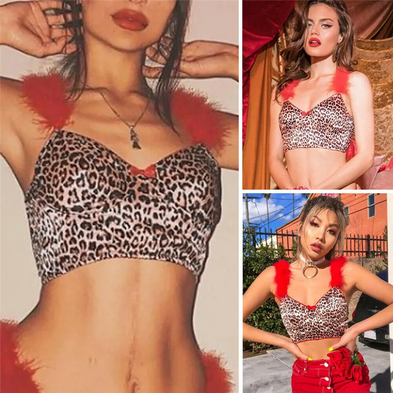 

Summer New Fashion Ladies Underwear Bra Casual Tank Vest Feather Sexy Leopard Bra HOT