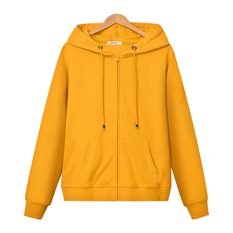yellow Jvzkass осень и зима сплошной цвет с капюшоном женская тонкая молния открытая Толстовка дикая бейсбольной команды колледжа Униформа Z312 - Цвет: yellow