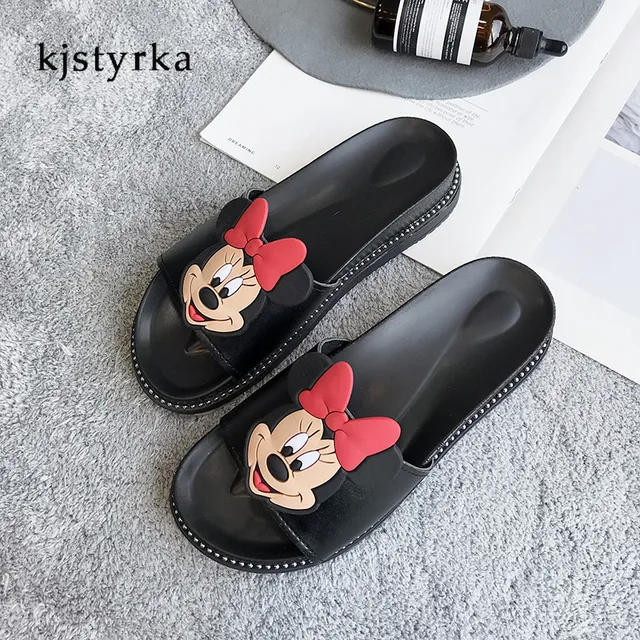 kjstyrka Fashion Mickey Slippers Mouse Women Summer Sandals Beach Cartoon Shoes Female Outside Cute Funny Bathroom Floor Home