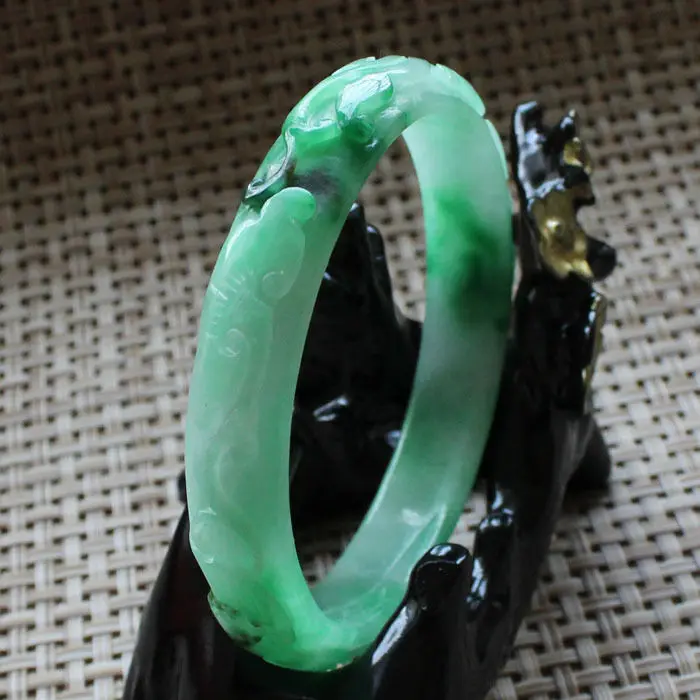 

60mm Chinese Hand-carved Emerald Green stoneite stone Gems Bracelet Bangle A381
