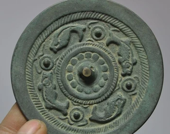 

old chinese palace Collect carved 4 Goldfish fish statue pure Bronze Mirrors