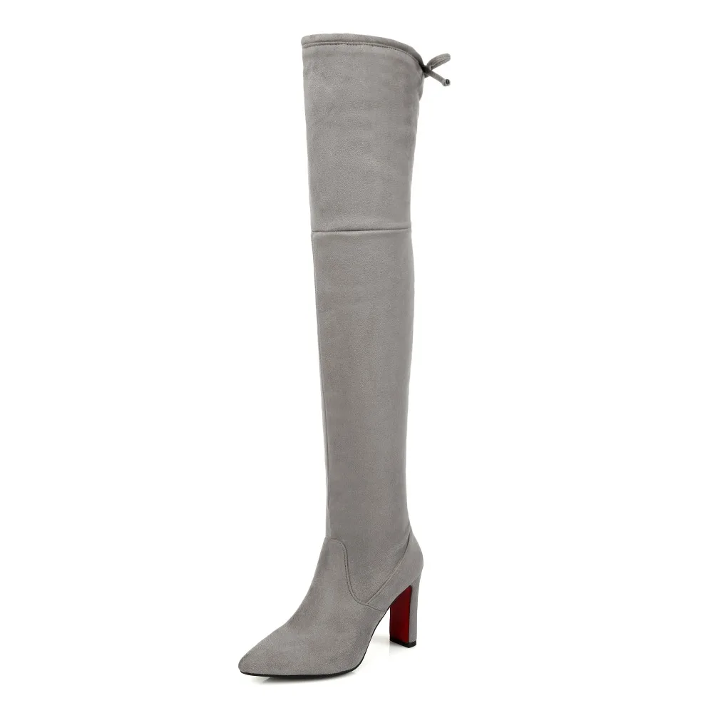 womens grey knee length boots