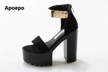 

fashion women sandals black yellow shoes women 15 cm high heels sandals gladiator platform shoes metal decoration pumps summer