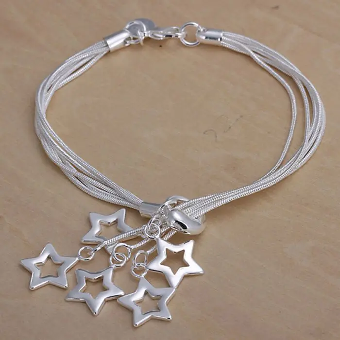 

H153 silver fashion jewelry 925 jewelry silver plated bracelet Hollow Stars Pendant Bracelet /CGFNFVHI WMKCVQCY