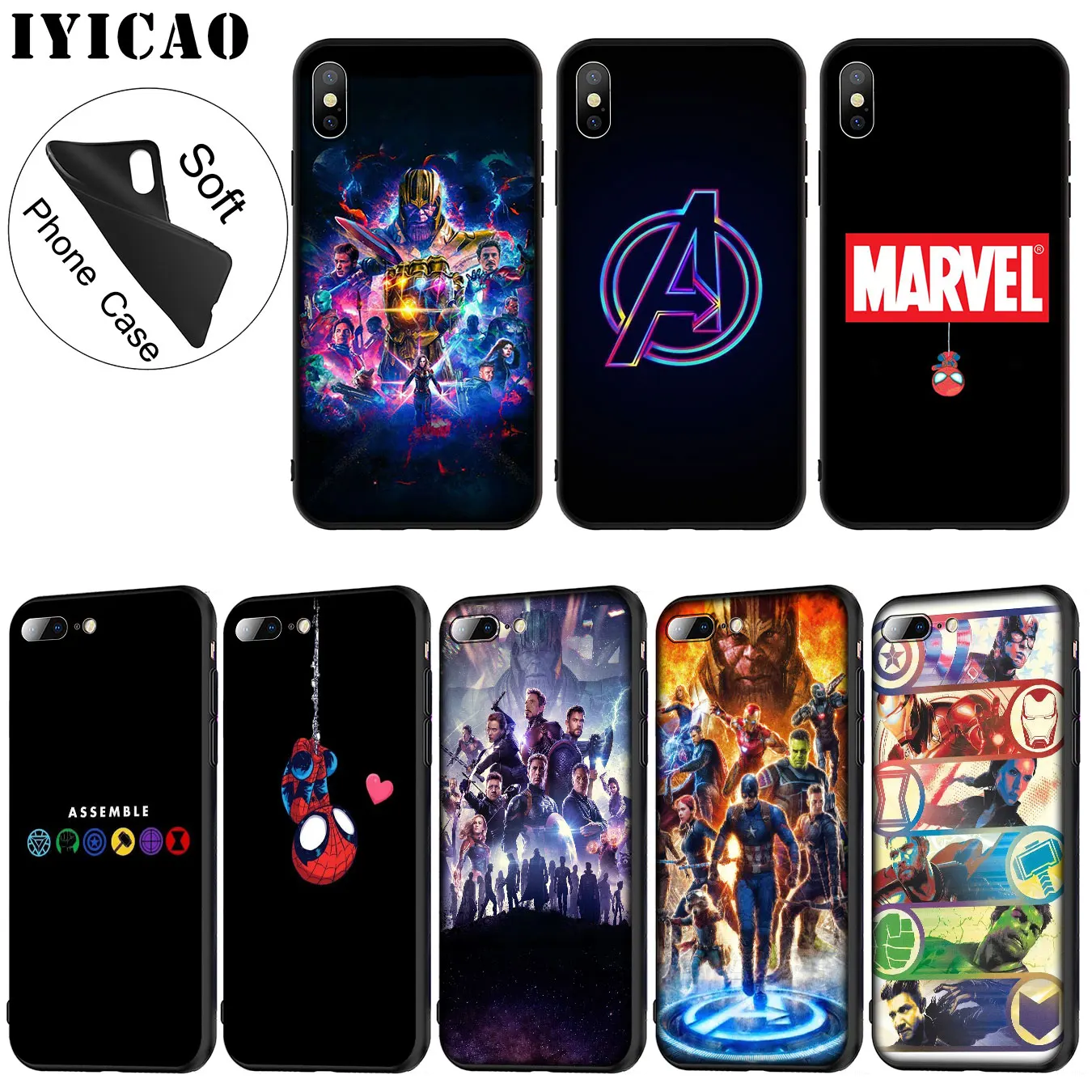 IYICAO المنتقمون Endgame كاريكاتير الأعجوبة لينة سيليكون الهاتف حقيبة لهاتف أي فون XR X XS ماكس 6 6 S 7 8 زائد 5 5 S SE 10 TPU أسود غطاء