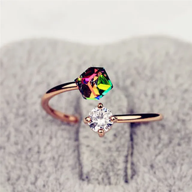 New Fashion Adjustable Open Rings Rainbow Color Zircon Stones Ring For Women Wed New Fashion Adjustable Open Rings Rainbow Color Zircon Stones Ring For Women Wed