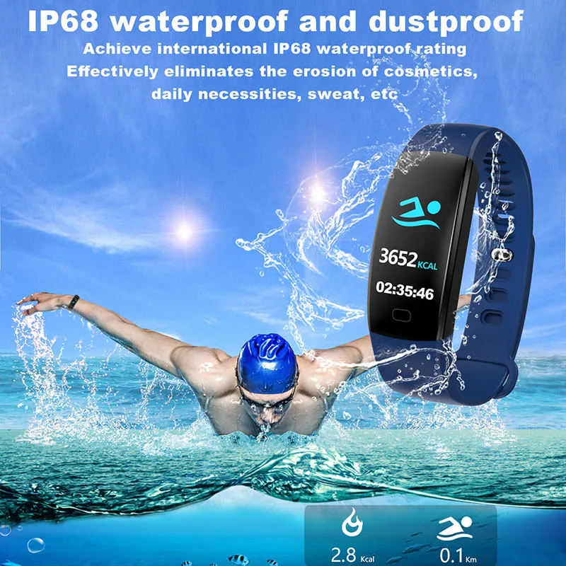 Смарт браслет F64HR Heart rate IP68 водонепроницаемый цветной экран кровяное давление