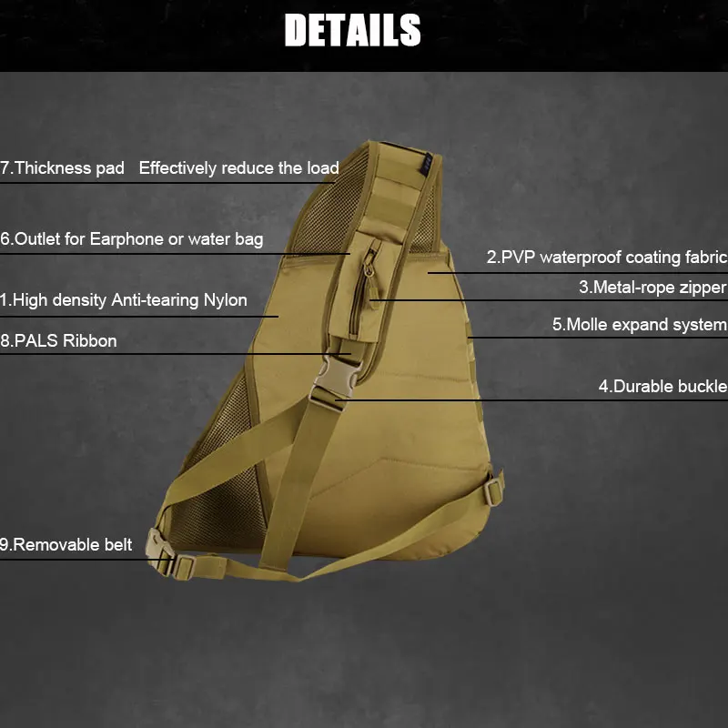 SINAIRSOFT Military Backpack 14 Inches Loptop Tactical Backpacks Sports Camping Outdoor Wading Chest Pack Sling Single Shoulder