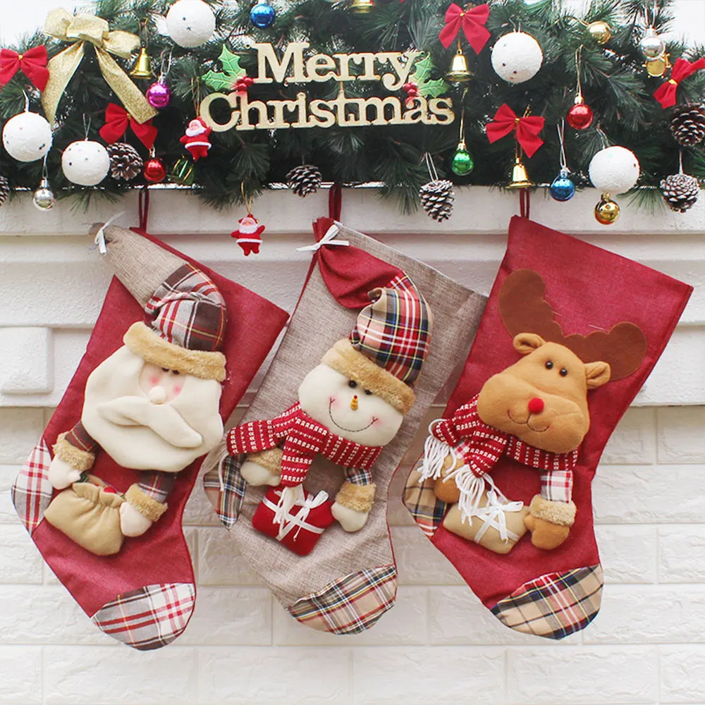 

Xmas Hanging Pendant Christmas Socks Decoration Cute Gift Candy Bag Santa Claus Home Supplies Festival 2018