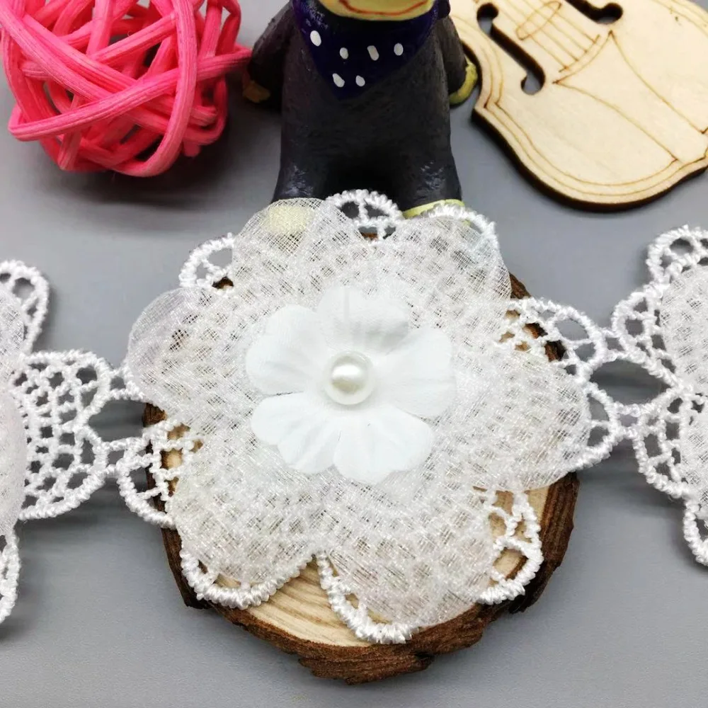 Vintage Beautiful Colourful Retro Embroidered Lace Trim Ribbon for DIY Crafts White