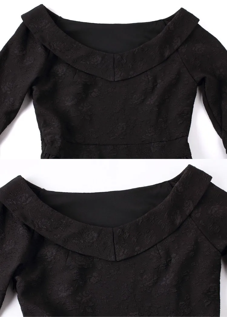 Для женщин Винтаж Платье черного цвета с короткими рукавами трапециевидной формы плюс Размеры S-4XL осенние платья Высокая Талия Тонкий для ретро вечеринок vestidos большой Размеры