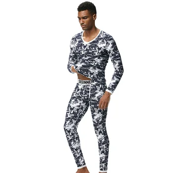 

New Printed Men Thermal Underwear Sets Warm Thermo Underwear Man Long Johns Suits Cotton Homewear Sleepwear Winter Keep Warm