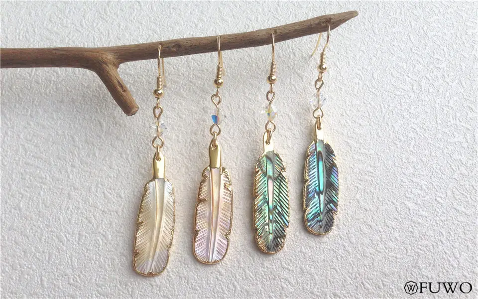 Carved Abalone Shell Feather Earrings 11