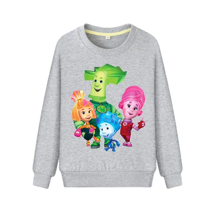 Детские толстовки с длинными рукавами и рисунком «Фиксики»; Весенняя хлопковая толстовка с капюшоном для мальчиков и девочек; спортивные толстовки с круглым вырезом; коллекция года; одежда для детей; WK106 - Цвет: Grey Sweatshirt