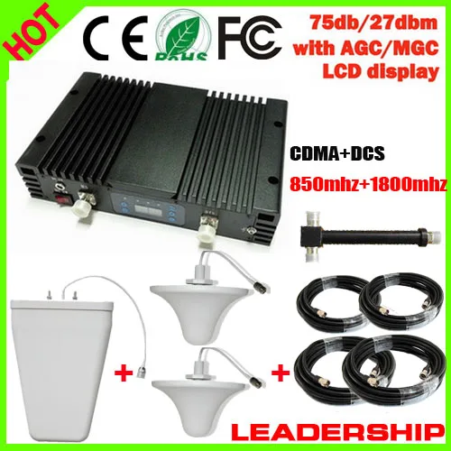 

Home use Cover 500m2 75db Repetidor GSM 850 Dual Booster GSM 850MHz 1800MHz Dual Band Signal Repeater with ALC MGC Amplifier