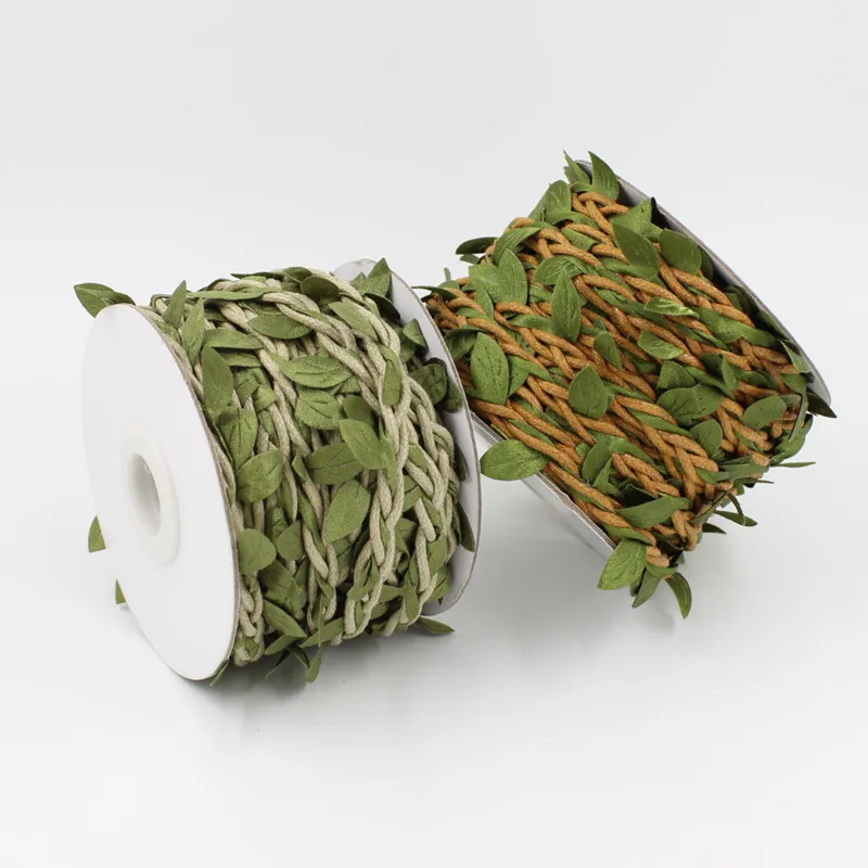 

5M/10M DIY Artificial Leaves Twine Wax String With Leaf Silk Leaves Flowers Garlands Hemp Rope Wedding Party Decoration