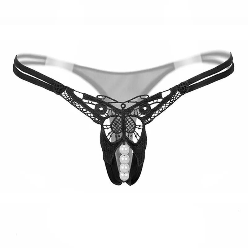 

1PC Women Panties Open Lace Crotch Thong Mesh Pearl Massage Lady Sexy Temptation Pants Crotchless Panties para mujer
